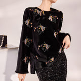Autumn and winter new Chinese style light luxury shirt popular new temperament velvet embroidered top women's MX092