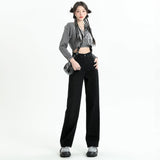 kamames High Waist Double Buckle Straight Jeans for Women  Spring and Autumn New Small Loose Drooping Wide Leg Mop Pants