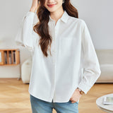 Cotton cocoon, white shirt women's long-sleeved medium and long loose top  spring new simple and exquisite commuter shirt