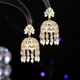 2025 Ethnic exotic style retro court style earrings copper inlaid zircon light luxury medieval tassel creative three-dimensional wind chime earrings