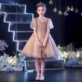 Kamames  Children's Dress Flower Girl Wedding Little Girl Host Girls Birthday Princess Dress High-End Piano Instrumental Performance Suit Summer