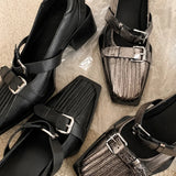 2025  Retro style square head thick heel single shoes women's versatile British small leather shoes design sense high heel Mary Jane shoes