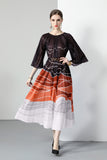 2025 women's clothing Popular trade long dress pleated large size loose printing organ pleated long sleeve dress women