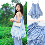 New blue acetic acid suspender shirt women's summer chic sweet and spicy niche design ruffle top M5027