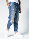 2025 2025 Express new denim men's pants New Popular trade straight trend, ripped blue slim jeans men