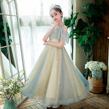 Kamames  Girls' Summer New Elegant Long Dress Dress Princess Dress Children's Summer Clothing High-End Champagne Piano Performance