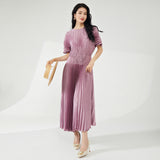 2025 hot sale bronzing dress design sense irregular pleated texture thin pleated long dress women's clothing