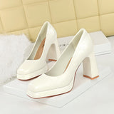 2025 9985 new waterproof table square head super high heel women's shoes  style light mouth thick heel single shoes versatile temperament high heels