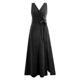 Sexy Sleeveless V-neck Slit Slim-Fit Long Dress Shiny Dress Hot Trade Dress Summer  Women's Clothing plus Size