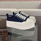 kamames Liu Yiyi Same Shoes Women's  Spring and Summer New Thick Bottom Increased Low Top Big Head Casual Canvas Shoes White Shoes