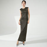 2025 Hot-style texture dress women's summer bronzing straight long dress high-end temperament elegant  dress