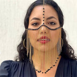 2025 MW2705  Facial mask crystal gemstone pendant metal chain fringed chain mask headgear