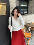 2025 popular winter new temperament V-neck lace polished bottoming shirt women's versatile top women's 89177