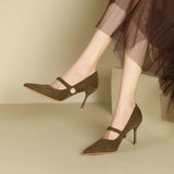 2025 811-B1 Sexy pointed stiletto high heels for women's winter 2025 new one-word suede pearl high heels for women