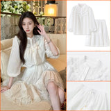Spring new lace cardigan shirt skirt Tencel two-piece set light luxury temperament elegant pure white set M4061