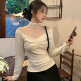 2025 popular winter new temperament stand-up collar lace bottoming shirt women's versatile top trendy 89187