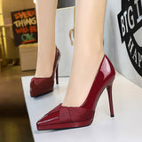 2025 8366-3  style waterproof table patent leather high heels bow temperament women's shoes shallow mouth pointed head super high heel single shoes