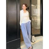 2025 THE MIND Tencel linen vertical stripe drape casual pants women's 2025 summer lazy wind loose wide-leg pants T273