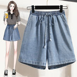 kamames Real Shot plus Size Fat Sister Tencel Shorts Women's Summer Thin Elastic High Waist Loose Wide Legs Denim Shorts