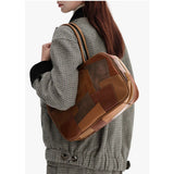 The first layer of cowhide splicing bowling bag New new miu home retro leather women's bag large capacity Boston bag