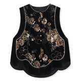 Spring new national style design sense mulberry silk light luxury black beads irregular embroidery temperament vest MZ093
