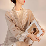 autumn new temperament socialite premium handmade diamond-encrusted lace splicing loose fashion coat women M6093