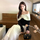 2025 popular autumn new temperament one-word collar versatile bottoming shirt long-sleeved knitted sweater women's top 89105