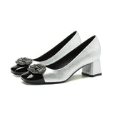 2025 5299-A3 color matching medium heel square buckle rhinestone single shoes fairy style square head thick heel light mouth professional high heels 5CM