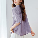 Cotton cocoon, retro heavy industry three-dimensional embroidery ramie shirt women