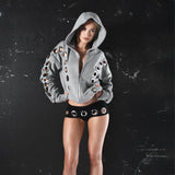 2025 fashion metal ring hollow design sense zipper hooded sweater spring and autumn new street cardigan sweater women