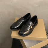 2025  British small leather shoes women's 2025 spring new Korean version  round head retro commuter one pedal thick heel loafers