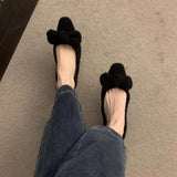 2025  retro flat-soled single shoes women's autumn and winter new outer wear warm plush shoes big bow plush cotton shoes