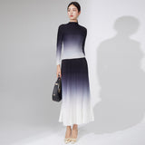 2025 Hot trade fashion spring suit women's high-end sense new hot sale gradual change pleated t-shirt skirt two sets