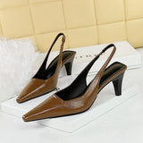 2025 2A03 retro  style simple conical heel high heel shallow mouth small square head hollowed out rear strap versatile women's shoes single shoes