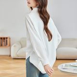 Cotton cocoon, white shirt women's long-sleeved medium and long loose top  spring new simple and exquisite commuter shirt