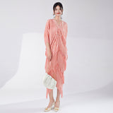 2025 Hot trade women's fashion high-end dress new bronzing loose large size fringed irregular pleated dress long dress