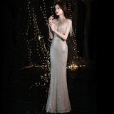 Fishtail evening dress women's 2025 new spring banquet temperament host golden annual meeting celebrity long dress