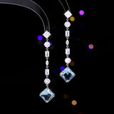 2025 Super flash square zircon long fringed earrings light luxury niche super fairy temperament earrings s925 silver needle fashion earrings