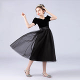 Kamames  European and American Foreign Trade Black Piano Performance Wear Host Small V-neck Slim Princess Recite Violin Girl's Dress