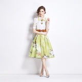 temperament slim-fitting age-reducing lapel shirt for women's popular summer new waist and thin skirt two-piece suit for women