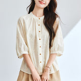 Cotton cocoon, small fresh retro embroidered shirt women's spring and summer  new design sense niche  chic top
