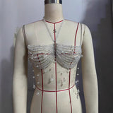 2025 Q5045Y chest chain jewel bra beaded bra chain transparent body chain top vest real shot