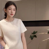 Summer light luxury high-end sense fashion temperament A-shaped skirt colored bead round neck small fragrant dress women N4041