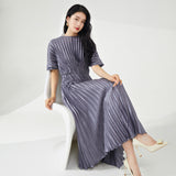 2025 hot sale bronzing dress design sense irregular pleated texture thin pleated long dress women's clothing