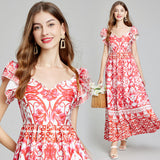 Popular trade women's clothing popular summer new product positioning printed V-neck high-waisted pendulum dress slim A-shaped skirt