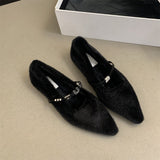 2025  Pointed hair shoes women wear in autumn and winter popular new  evening fairy wind flat shoes women velvet