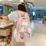 Girl Cute Backpack Contrast Color Korean Style Junior and Middle School Students School Bag Ins Style Good-looking Large-Capacity Backpack