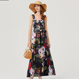 Popularan Station  spring and summer catwalk new high-end suspender printing long dress dress slim dress women
