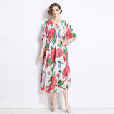 Gentle wind temperament Tencel skirt elegant drape print dress large size loose dress