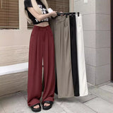 kamames Summer New High Waist Drooping Wine Red Wide-Leg Suit Pants Women's Straight-Leg Pants High-Grade Loose Figure Flattering Mopping Pants